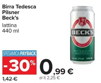 Carrefour Birra Tedesca Pilsner Beck's lattina 440 ml offerta