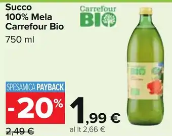 Carrefour Succo 100% Mela Carrefour Bio 750 ml offerta