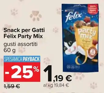 Carrefour Snack per Gatti Felix Party Mix gusti assortiti 60 g offerta