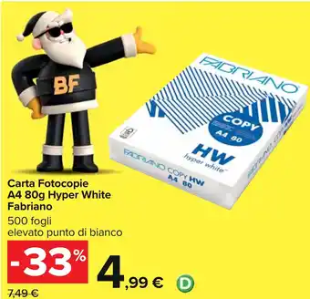 Carrefour Carta Fotocopie A4 80g Hyper White Fabriano 500 fogli offerta