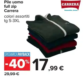 Carrefour Pile uomo full zip Carrera tg S-3XL offerta