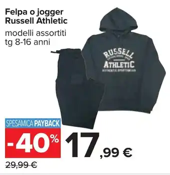 Felpa o jogger Russell Athletic modelli assortiti tg 8-16 anni