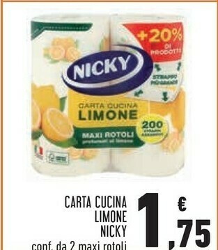 Conad Nicky Carta Cucina Limone 2 Maxi Rotoli offerta