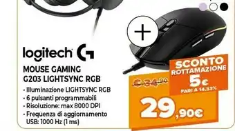 Expert Logitech G G203 LIGHTSYNC Mouse USB Tipo A 8000 DPI offerta