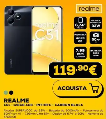 Euronics REALME C51 - 128GB 4GB - INT+NFC - CARBON BLACK offerta