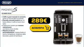 Euronics Delonghi MACCHINA AUTOMATICA PER CAFFÈ IN CHICCHI offerta