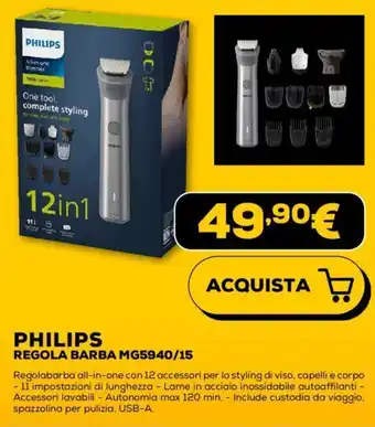 Euronics PHILIPS REGOLA BARBA MG5940/15 offerta