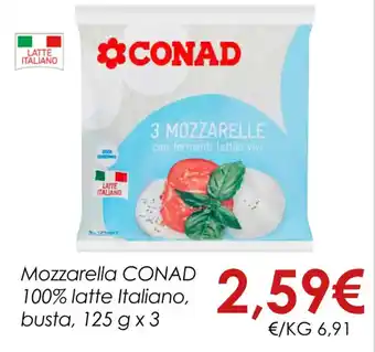 Conad Mozzarella CONAD 100% latte Italiano, busta, 125 g x3 offerta
