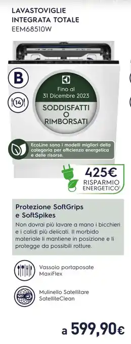 Unieuro Electrolux LAVASTOVIGLIE INTEGRATA TOTALE EEM68510W offerta