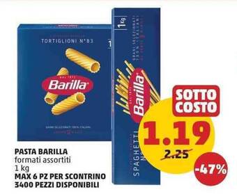 PENNY PASTA BARILLA formati assortiti 1 kg offerta
