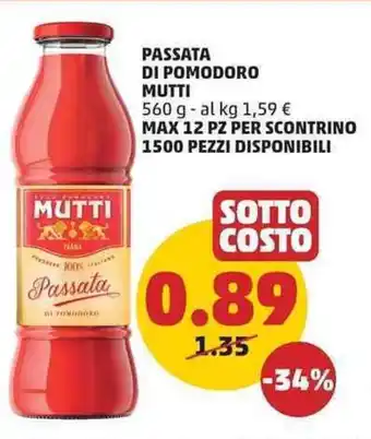 PENNY PASSATA DI POMODORO MUTTI 560 g offerta