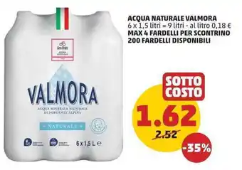 PENNY ACQUA NATURALE VALMORA 6 x 1,5 litri offerta