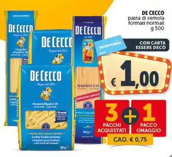 Deco Supermercati DE CECCO pasta di semola formati normali g 500 offerta