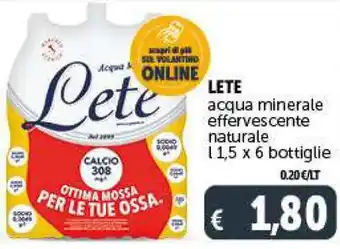 Deco Supermercati LETE acqua minerale effervescente naturale l 1,5 x 6 bottiglie offerta