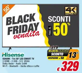 Al Pentolone Hisense 50A69K - Tvc 50' LED SMART TV offerta