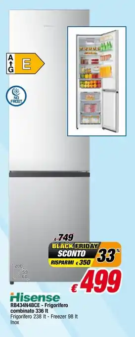 Hisense RB434N4BCE - Frigorifero combinato 336 It Frigorifero 238 It - Freezer 98 It Inox