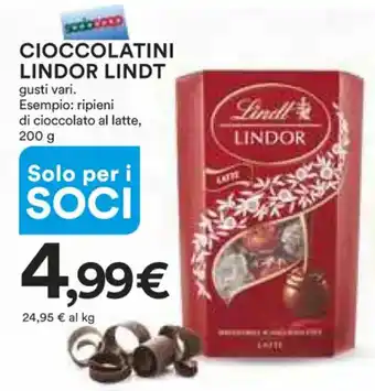 Ipercoop CIOCCOLATINI LINDOR LINDT gusti vari. Esempio: ripieni di cioccolato al latte, 200 g offerta