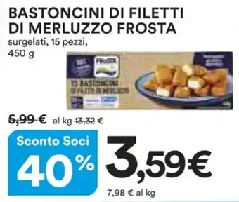 Ipercoop BASTONCINI DI FILETTI DI MERLUZZO FROSTA surgelati, 15 pezzi, 450 g offerta