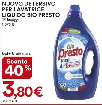 Ipercoop NUOVO DETERSIVO PER LAVATRICE LIQUIDO BIO PRESTO 35 lavaggi, 1,575 lt offerta