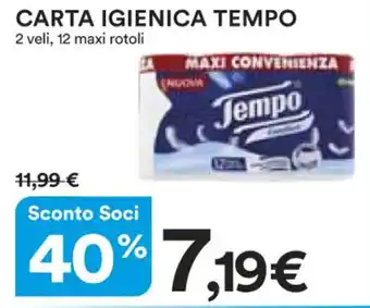 Ipercoop CARTA IGIENICA TEMPO 2 veli, 12 maxi rotoli offerta
