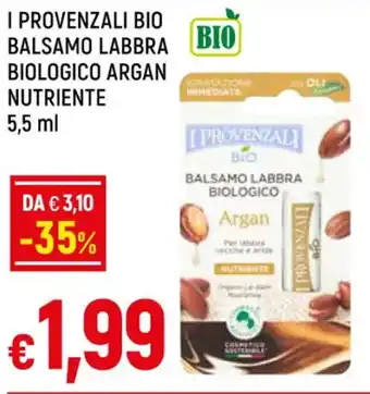 I PROVENZALI BIO BALSAMO LABBRA BIOLOGICO ARGAN NUTRIENTE 5,5 ml