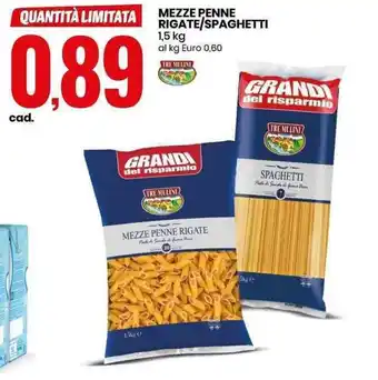 Eurospin Mezze Penne Rigate/Spaghetti 1,5kg offerta