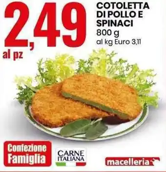 Eurospin Cotoletta di Pollo e Spinaci 800g offerta