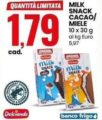 Eurospin Milk Snack Cacao/Miele 10x30g offerta
