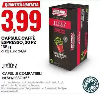 Eurospin Jerez Capsule Caffè Espresso, 30pz 165g offerta