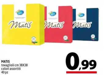 A&O MATIS tovaglioli cm 38X38 colori assortiti 40 pz offerta