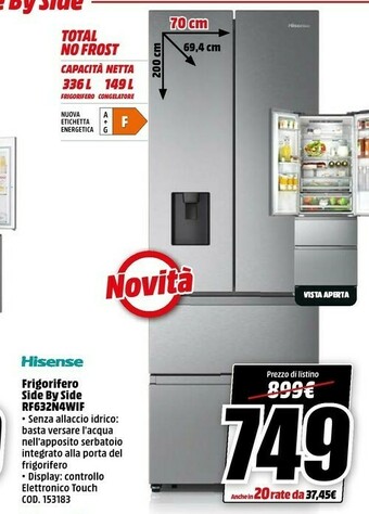 MediaWorld Hisense Frigorifero Side By Side Rf632n4wif offerta