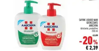 Conad SAPONE LIQUIDO MANI IGIENIZZANTE AMUCHINA idratante, protettivo 250 ml offerta