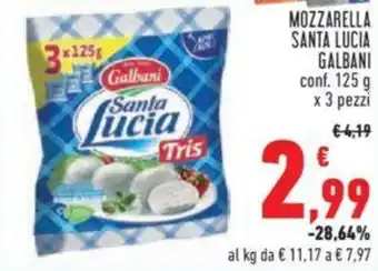 Conad MOZZARELLA SANTA LUCIA GALBANI conf. 125 g x 3 pezzi offerta