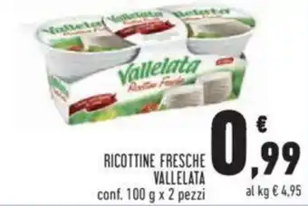 Conad RICOTTINE FRESCHE VALLELATA conf. 100 g x 2 pezzi offerta
