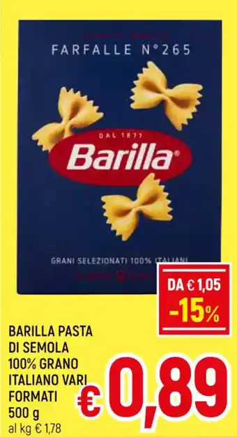 Famila Market BARILLA PASTA DI SEMOLA 100% GRANO ITALIANO VARI FORMATI 500 g offerta