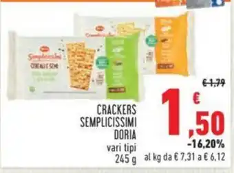 Conad CRACKERS SEMPLICISSIMI DORIA vari tipi 245 g offerta