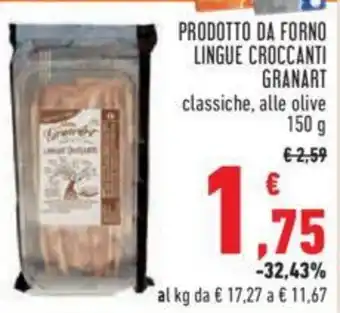 Conad PRODOTTO DA FORNO LINGUE CROCCANTI GRANART classiche, alle olive 150 g offerta