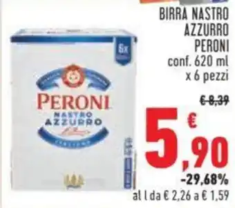 Conad BIRRA NASTRO AZZURRO PERONI conf. 620 ml x 6 pezzi offerta