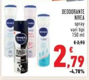 Conad DEODORANTE NIVEA spray vari tipi 150 ml offerta