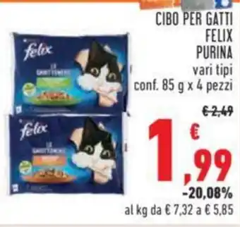 Conad CIBO PER GATTI FELIX PURINA vari tipi conf. 85 g x 4 pezzi offerta