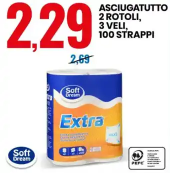 Eurospin ASCIUGATUTTO 2 ROTOLI, 3 VELI, 100 STRAPPI offerta