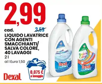 Eurospin LIQUIDO LAVATRICE CON AGENTI SMACCHIANTI/ SALVA COLORE, 40 LAVAGGI 2 l offerta