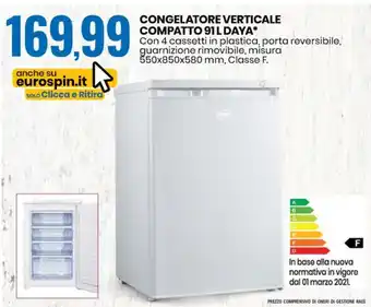 Eurospin CONGELATORE VERTICALE COMPATTO 91 L DAYA offerta