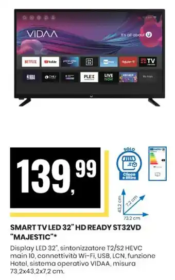 Eurospin SMART TV LED 32" HD READY ST32VD "MAJESTIC" offerta