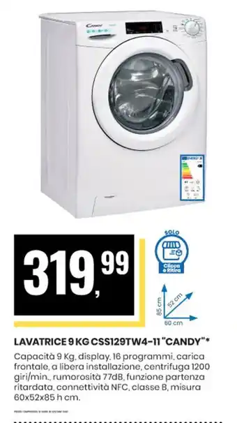 Eurospin LAVATRICE 9 KG CSS129TW4-11 "CANDY" offerta