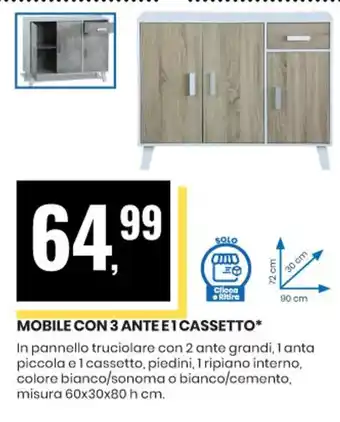 Eurospin MOBILE CON 3 ANTE E1 CASSETTO offerta