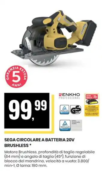 Eurospin SEGA CIRCOLARE A BATTERIA 20V BRUSHLESS offerta