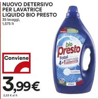 Coop NUOVO DETERSIVO PER LAVATRICE LIQUIDO BIO PRESTO 35 lavaggi, 1,575 lt offerta