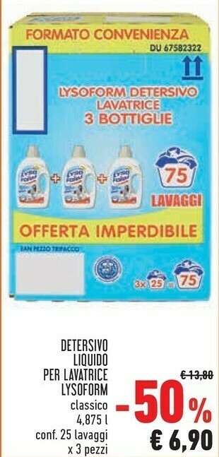 Conad Lysoform Detersivo Liquido Per Lavatrice Classico 4875 Ml offerta