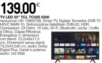 Coop TV LED 32" TCL TC32S 5200 offerta